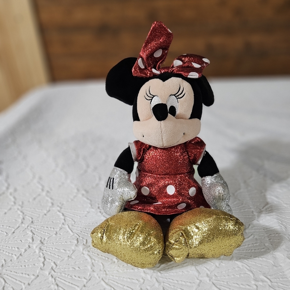 Disney Red and Gold Glitter Minnie Mouse Plush Toy